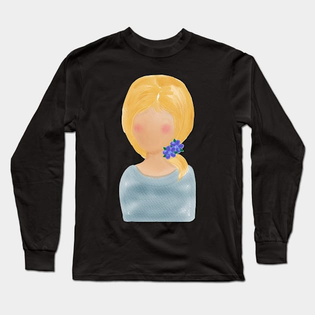 Watercolor Painted Flower Girl With Yellow Hair | Art by Cherie (c)2021 Long Sleeve T-Shirt by CheriesArt